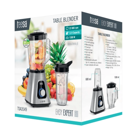 Blender kielichowy EASY EXPERT GO 1300W , szklany kielich 1,5L + kubek podróżny 600 ml