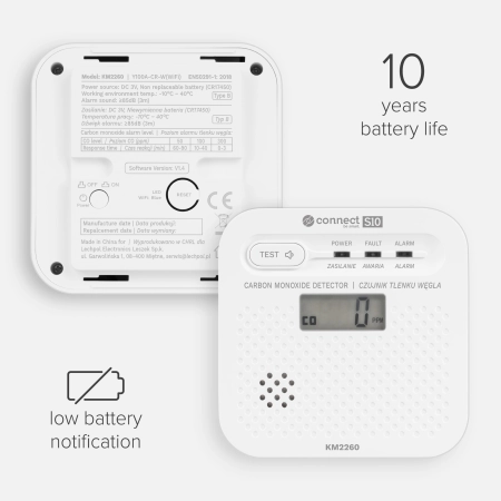 Czujnik czadu, tlenku węgla Kruger&Matz Connect S10 Tuya EN 50921