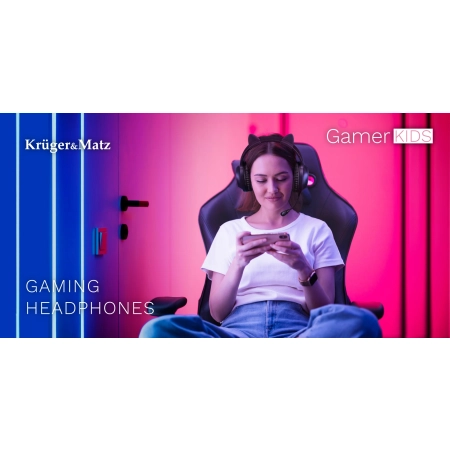 Gamingowe słuchawki nauszne dla dzieci Kruger&Matz Gamer Kids, kolor różowy