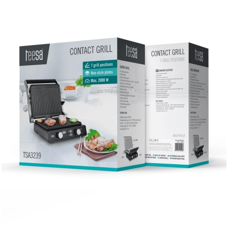 Grill elektryczny TEESA , panini grill , opiekacz, 3 pozycje , wyjmowane wkłady, 2000W