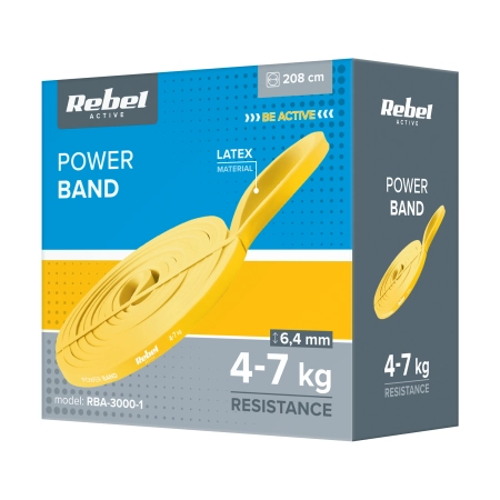 Guma do ćwiczeń lateksowa - Power Band PL-1, żółta 4-7 kg  REBEL ACTIVE