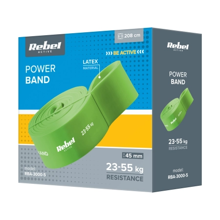 Guma do ćwiczeń lateksowa - Power Band PL-5, zielona 23-55 kg  REBEL ACTIVE