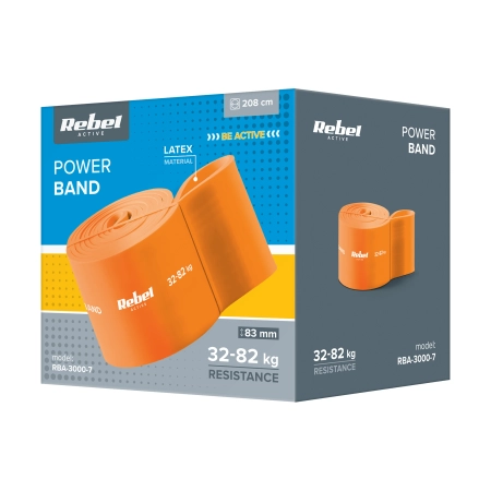 Guma do ćwiczeń lateksowa - Power Band PL-7, pomarańczowa 32-82 kg  REBEL ACTIVE