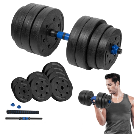 Hantel bitumiczny regulowany z łącznikiem 1x20kg, REBEL ACTIVE