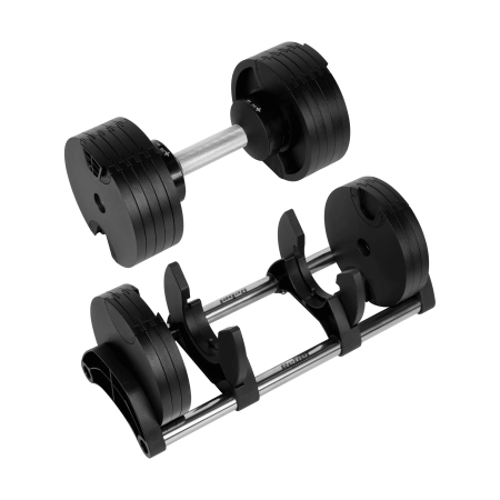 Hantel żeliwny regulowany automat 36 kg, skok co 2kg, REBEL ACTIVE