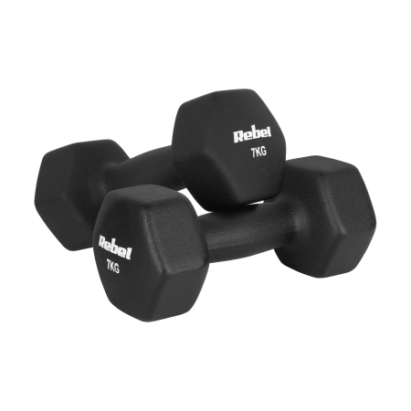 Hantelki żeliwne neoprenowe HEX 2x7kg, REBEL ACTIVE