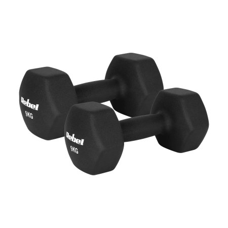 Hantelki żeliwne neoprenowe HEX 2x9kg, REBEL ACTIVE