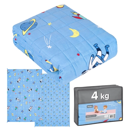 Kołdra obciążeniowa PREMIUM z bawełny, koc sensoryczny dla dzieci, 100x150 cm, 4 kg, kosmos