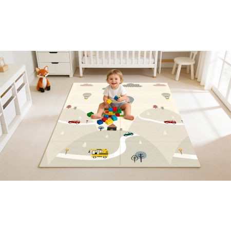 Mata edukacyjna dla niemowląt 180 x 120 cm, samochody i pociągi