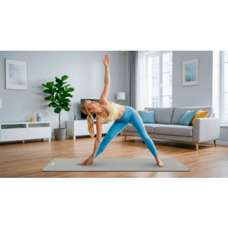 Mata gimnastyczna do ćwiczeń joga, pilates, fitness, 183x61cm, grubość 1cm, materiał NBR, szara, REBEL ACTIVE