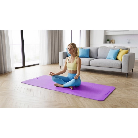 Mata gimnastyczna do ćwiczeń joga, pilates, fitness, 183x61cm, grubość 1cm, materiał TPE, fioletowa, REBEL ACTIVE
