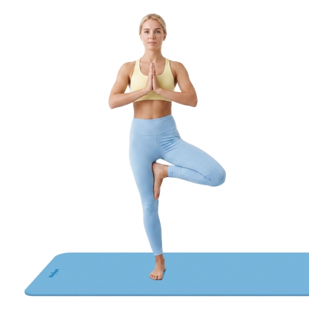 Mata gimnastyczna do ćwiczeń joga, pilates, fitness, 183x61cm, grubość 1cm, materiał TPE, niebieska, REBEL ACTIVE