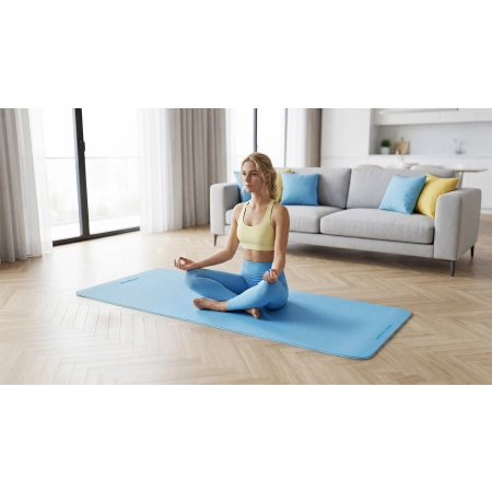 Mata gimnastyczna do ćwiczeń joga, pilates, fitness, 183x61cm, grubość 1cm, materiał TPE, niebieska, REBEL ACTIVE