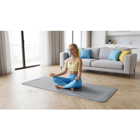 Mata gimnastyczna do ćwiczeń joga, pilates, fitness, 183x61cm, grubość 1cm, materiał TPE, szara, REBEL ACTIVE