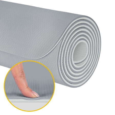 Mata gimnastyczna do ćwiczeń joga, pilates, fitness, 183x61cm, grubość 1cm, materiał TPE, szara, REBEL ACTIVE
