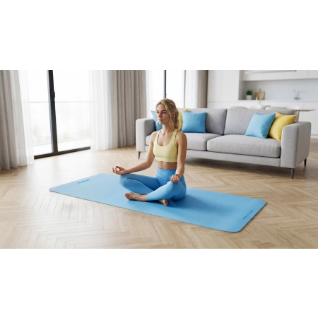 Mata gimnastyczna do ćwiczeń joga, pilates, fitness, 183x61cm, grubość 4mm, materiał TPE, niebieska, REBEL ACTIVE