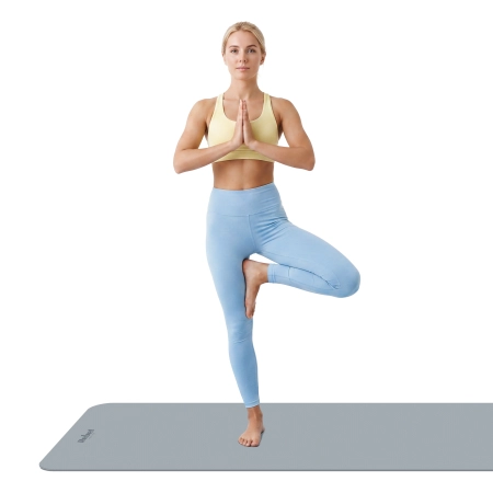 Mata gimnastyczna do ćwiczeń joga, pilates, fitness, 183x61cm, grubość 4mm, materiał TPE, szara, REBEL ACTIVE