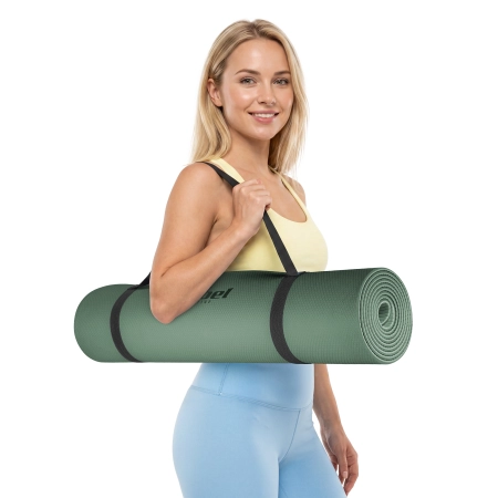 Mata gimnastyczna do ćwiczeń joga, pilates, fitness, 183x61cm, grubość 4mm, materiał TPE, zielona, REBEL ACTIVE
