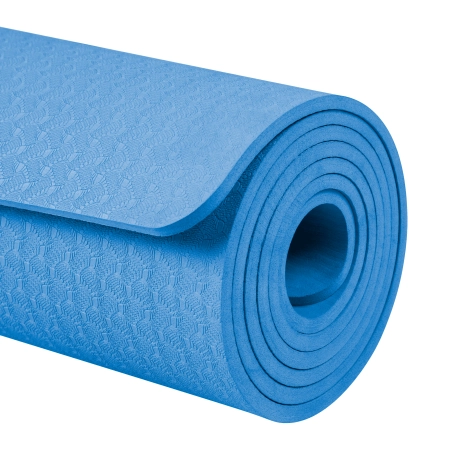 Mata gimnastyczna do ćwiczeń joga, pilates, fitness, 183x61cm, grubość 6mm, materiał TPE, niebieska, REBEL ACTIVE