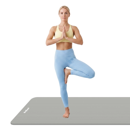 Mata gimnastyczna do ćwiczeń joga, pilates, fitness, 190x115cm, grubość 2cm, materiał NBR, szara, REBEL ACTIVE
