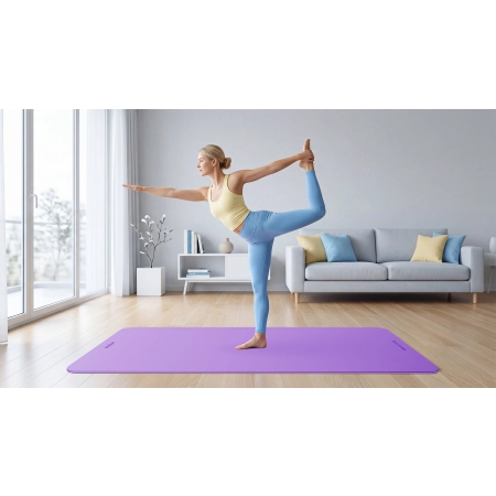 Mata gimnastyczna do ćwiczeń joga, pilates, fitness, 200x115cm, grubość 1cm, materiał TPE, fioletowa, REBEL ACTIVE