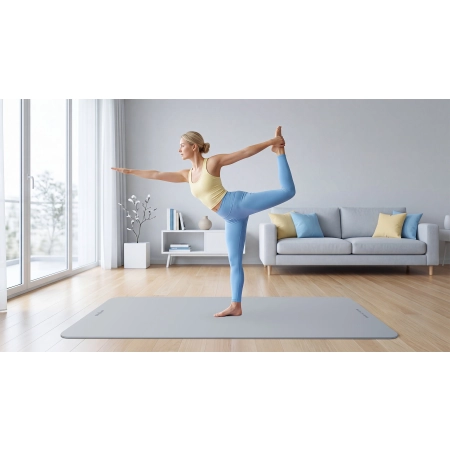 Mata gimnastyczna do ćwiczeń joga, pilates, fitness, 200x115cm, grubość 1cm, materiał TPE, szara, REBEL ACTIVE