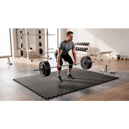 Mata ochronna pod sprzęt fitness i do ćwiczeń na siłowni, puzzle 60x60cm, zestaw 4 szt., REBEL ACTIVE