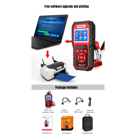 Miernik diagnostyczny, skaner OBD2, tester baterii Konnwei KW870