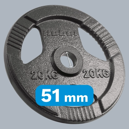 Obciążenie żeliwne olimpijskie 20kg, otwór 51mm, talerz z uchwytami, REBEL ACTIVE
