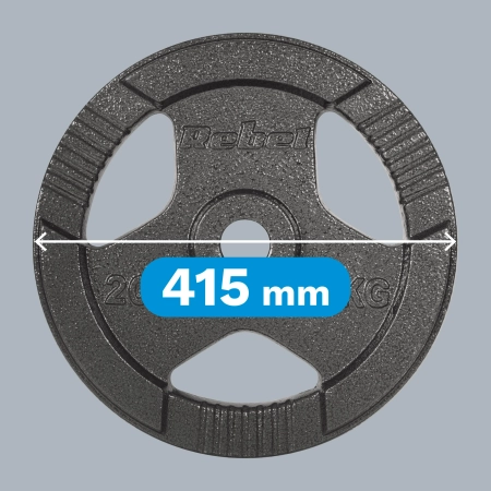 Obciążenie żeliwne olimpijskie 20kg, otwór 51mm, talerz z uchwytami, REBEL ACTIVE