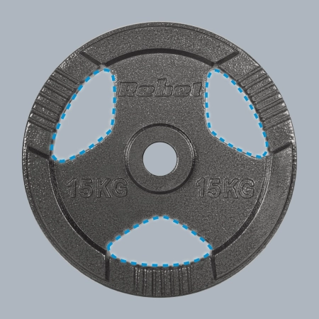 Obciążenie żeliwne olimpijskie zestaw 2x15kg, otwór 51mm, talerz z uchwytami, REBEL ACTIVE