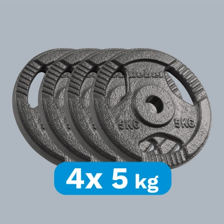 Obciążenie żeliwne zestaw 4x5kg, otwór 31mm, talerz z uchwytami, REBEL ACTIVE
