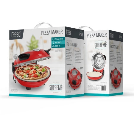 Piec do pizzy TEESA SUPREME + , 1200 W, 32 cm , okienko , wyjmowany kamień, sterowanie dwiema grzałkami