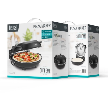 Piec do pizzy TEESA SUPREME FUN 1200W, 400 stopni, dwie grzałki, czarny