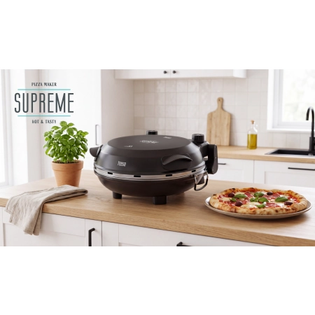 Piec do pizzy TEESA SUPREME FUN 1200W, 400 stopni, dwie grzałki, czarny