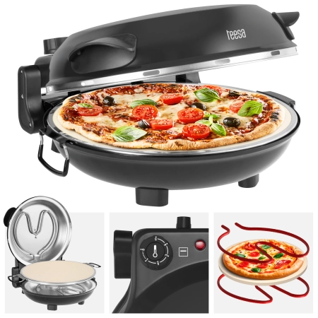 Piec do pizzy TEESA SUPREME FUN 1200W, 400 stopni, dwie grzałki, czarny