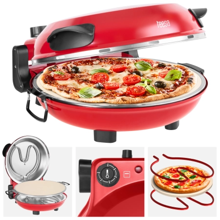 Piec do pizzy TEESA SUPREME FUN 1200W, 400 stopni, dwie grzałki , czerwony