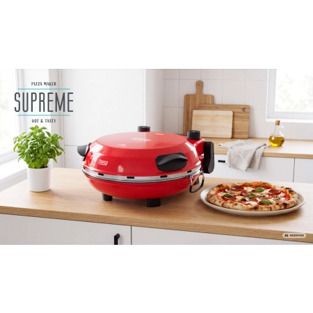 Piec do pizzy TEESA SUPREME FUN 1200W, 400 stopni, dwie grzałki , czerwony