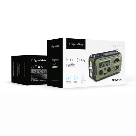Radio solarne, przenośne radio awaryjne SOS, powerbank 10000mAh, latarka, dynamo, Kruger&Matz