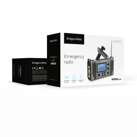 Radio solarne, przenośne radio awaryjne SOS, powerbank 10000mAh, latarka, dynamo, Kruger&Matz