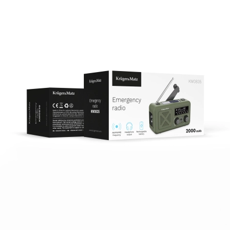 Radio solarne, przenośne radio awaryjne SOS, powerbank 2000mAh, latarka, dynamo, Kruger&Matz