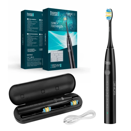Soniczna szczoteczka do zębów TEESA SONIC 2 czarna , 5 trybów pracy, etui podróżne , USB typ C