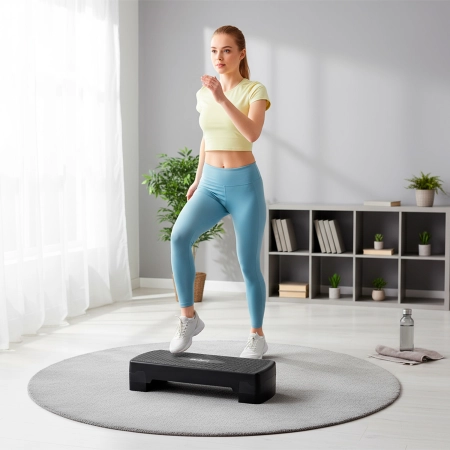 Step do aerobiku i ćwiczeń fitness, 2 stopnie, 68cm, czarny, REBEL ACTIVE