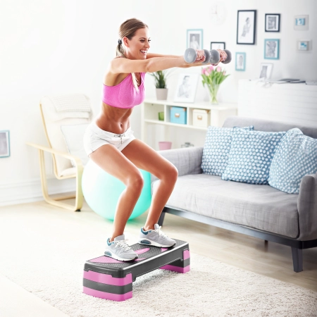 Step do aerobiku i ćwiczeń fitness, 3 stopnie, 78cm, szaro-fioletowy, REBEL ACTIVE