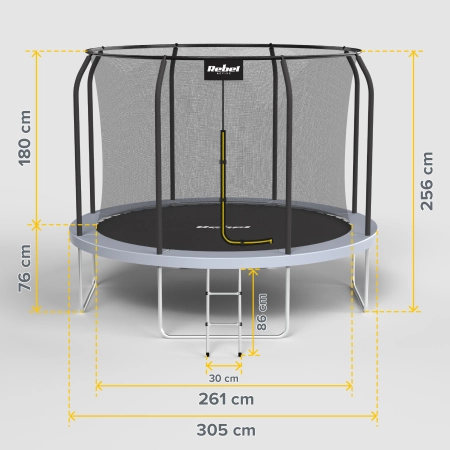Trampolina Rebel Active PRO 10ft/305 cm, siatka, drabinka