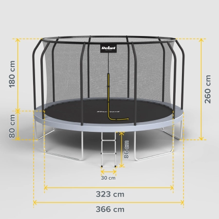 Trampolina Rebel Active PRO 12ft/366 cm, siatka, drabinka