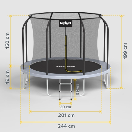 Trampolina Rebel Active PRO 8ft/244 cm, siatka, drabinka