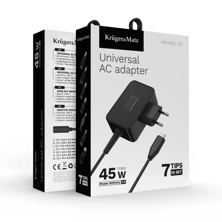 Zasilacz uniwersalny Kruger&Matz 45W z funkcją Power Delivery 7 końcówek