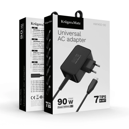 Zasilacz uniwersalny Kruger&Matz 90W z funkcją Power Delivery 7 końcówek