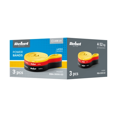 Zestaw gum do ćwiczeń lateksowy - Power Band PLs-1, 4-32 kg, 3 gumy,  REBEL ACTIVE